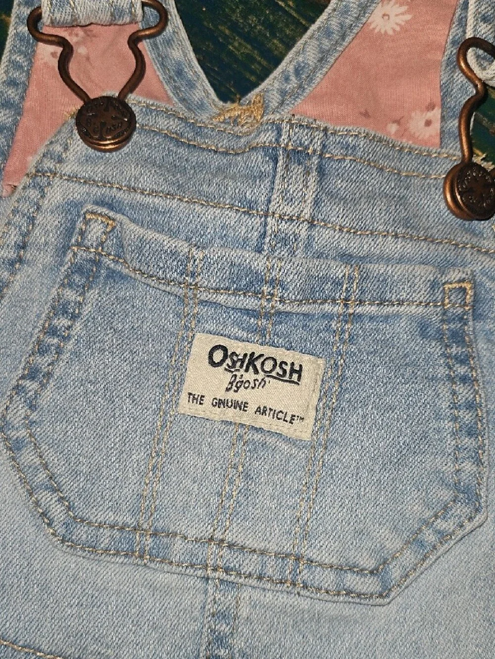 OshKosh B'gosh Light Blue Denim Overalls with Pink Lining